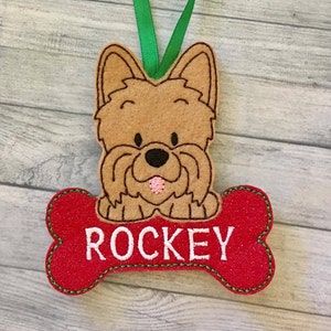 Personalizable Kelsey Yorkie Ornament ITH Embroidery Design