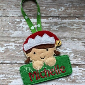 Personalizable Elf Girl Ornament ITH Embroidery Design