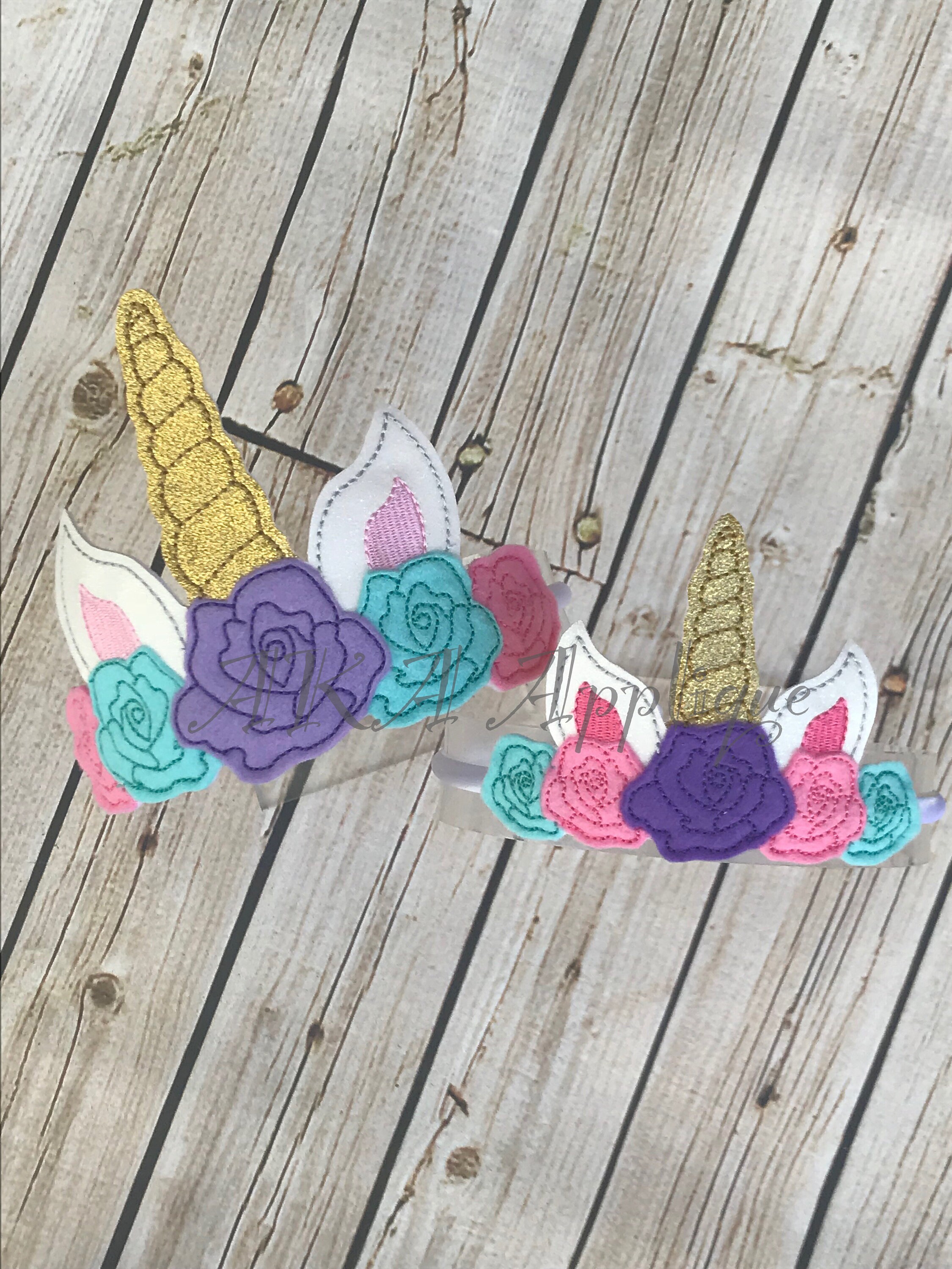 ITH Unicorn Rose Headband Tiara Slider Embroidery Design ...