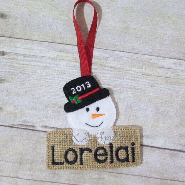 Personalizable Snowman Ornament ITH Embroidery Design