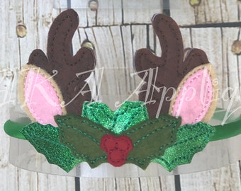 ITH Deer Holly Headband Tiara Slider Embroidery Design