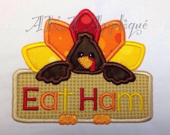 Peeking Tallulah Turkey (rectangle frame) Applique Embroidery Design