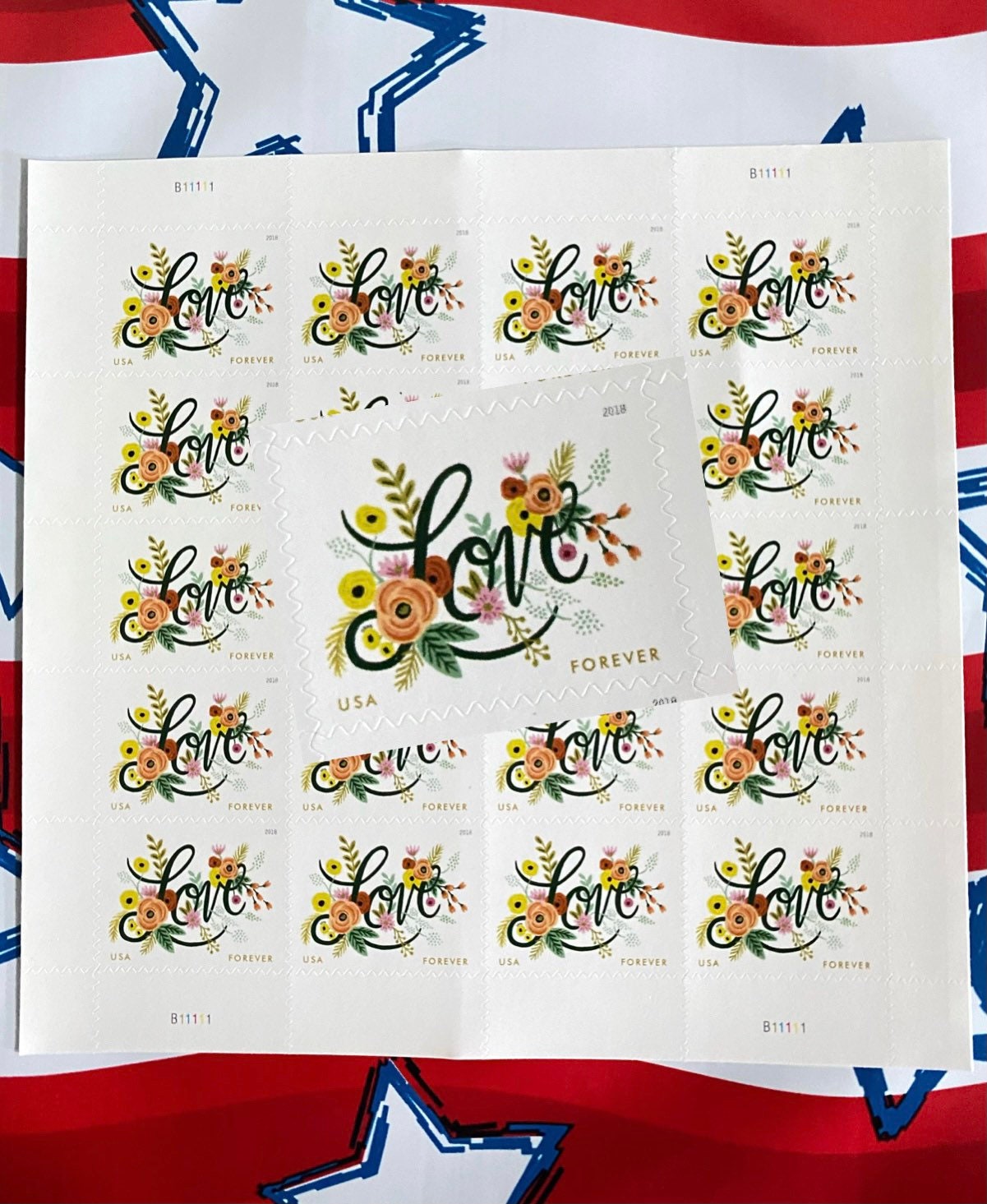 Usps new forever stamps sheet of 20 contemporary LOVE flower invitati…