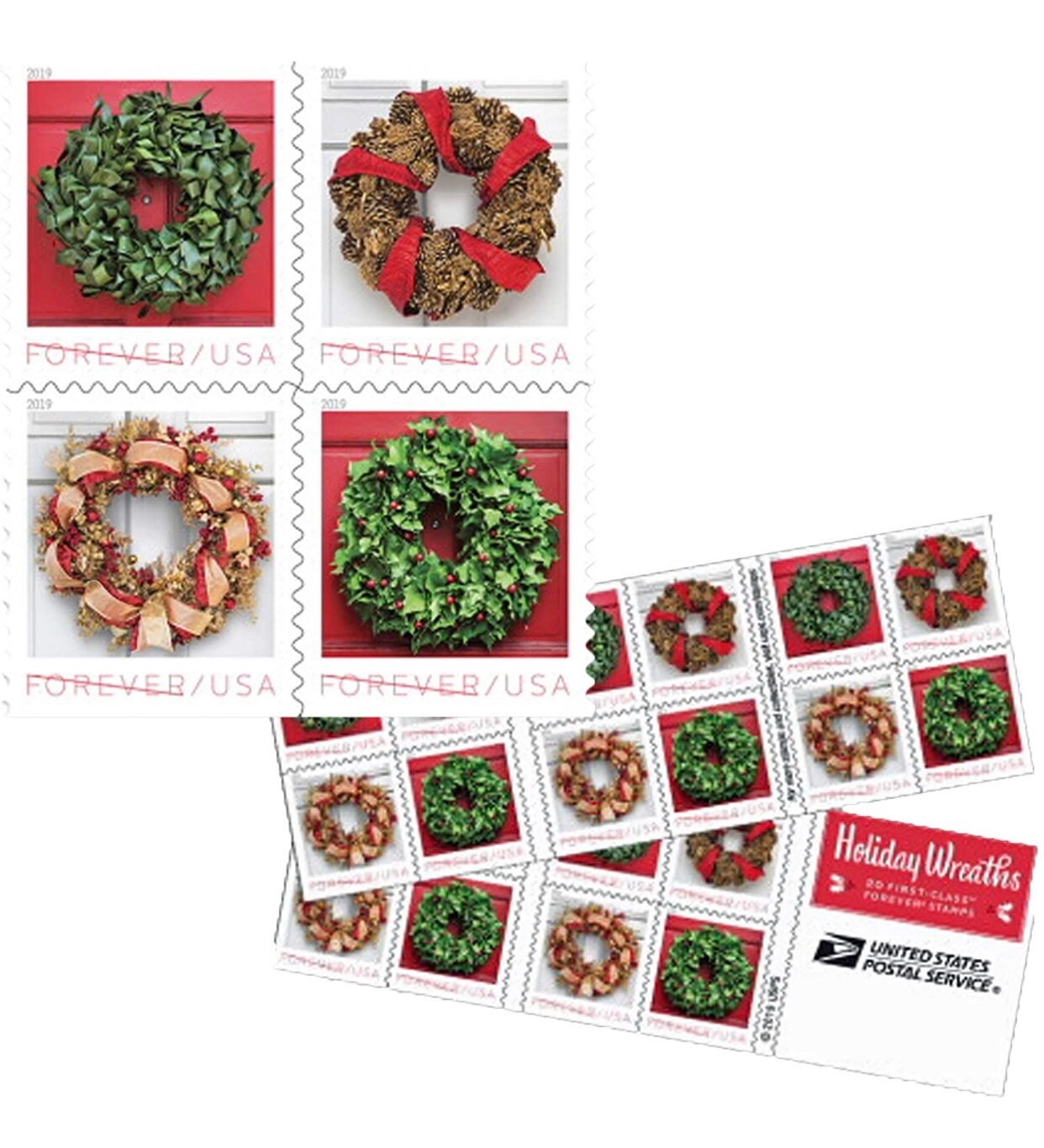 Usps new forever stamps sheet of 20 Christmas wreath invitation for c…