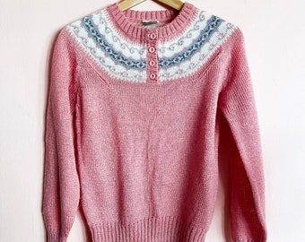 Vintage 80s Pink Fairisle Sweater