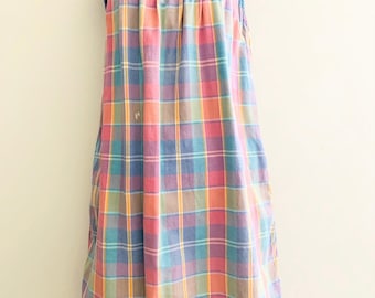 S 32 Chest Vintage 1970/'s Cotton Plaid Maxi Dress Short Puff Sleeve Dress Empire Waist Full Skirt Maxi Dress Boho Hippie Dress