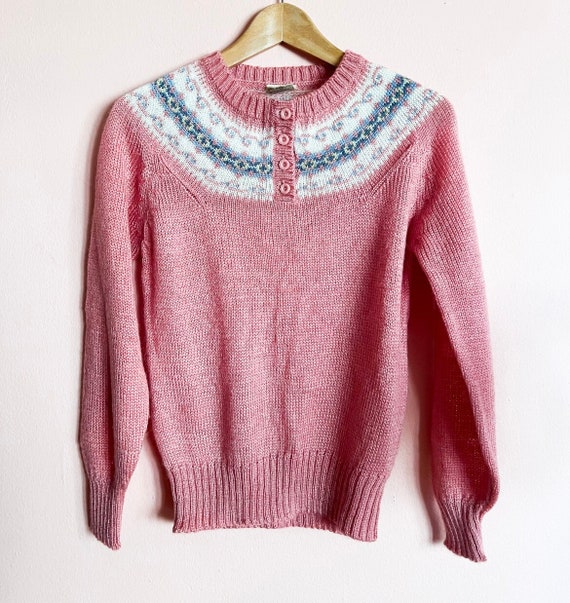 Vintage 80s Pink Fairisle Sweater