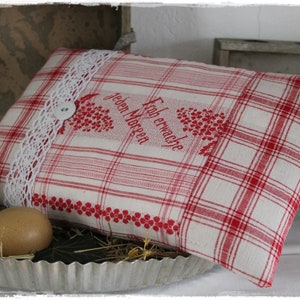 Lavender pillow scented pillow made of antique farmer's fabric decorated with saying and laundry button RED white handmade by lavendelherzl image 4