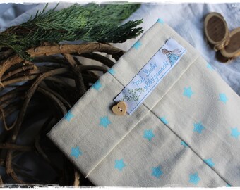 Gift bag made of star fabric beige blue with acufactum motif environmentally friendly reusable handmade by lavenderherzl