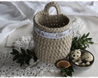 Utensilo for the zero waste kitchen - crocheted and decorated with sweet acufactum ribbon handmade by lavendelherzl