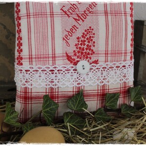 Lavender pillow scented pillow made of antique farmer's fabric decorated with saying and laundry button RED white handmade by lavendelherzl image 3