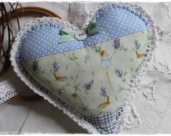 Lavender heart VINTAGE patchwork with Acufactum spring summer blue decorative gift door wreath country house style handmade by Lavenderherzl