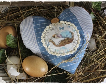 Lavender heart VINTAGE patchwork with Acufactum spring blue decorative gift door wreath country house style handmade by Lavenderherzl