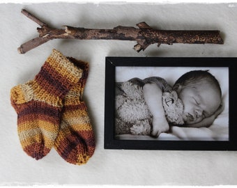 Baby socks knitted YELLOW brown gift handmade by lavendelherzl