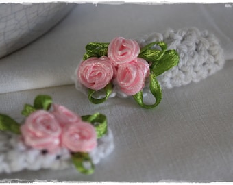 Haarspange im Landhausstil gehäkelt und mit Rosen verziert handmade by lavendelherzl Unikat