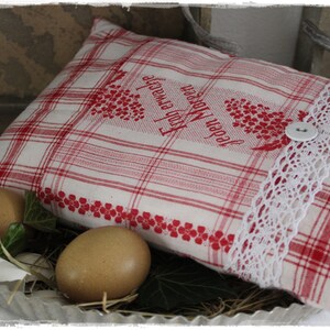 Lavender pillow scented pillow made of antique farmer's fabric decorated with saying and laundry button RED white handmade by lavendelherzl image 5