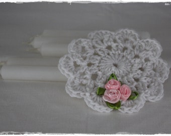 Coasters with roses crocheted SHABBY chic white beautiful gift idea handmade by lavendelherzl