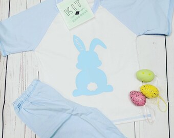Personalisierter Oster pyjama mit Hase, Baumwoll shorts pjs, Jungen pjs, Mädchen Oster pjs, Shorts und T Shirt, smart pjs, pjs, Ostern