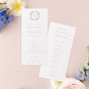Program Template, Floral Crest Monogram Wedding Day-of Stationery, Printable, Editable Wedding Program, Double-sided, Customize