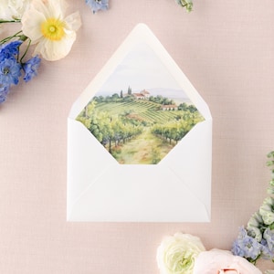 Weinberg Toskana Landschaft Umschlag Liner, Download und Druck, druckbar, Weingut Kunstwerk, Hochzeitseinladung Umschlag Liner, Aquarell