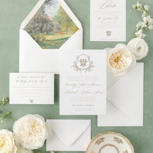 Double Monogram Botanical Crest Wedding Invitation Template, Modern ...