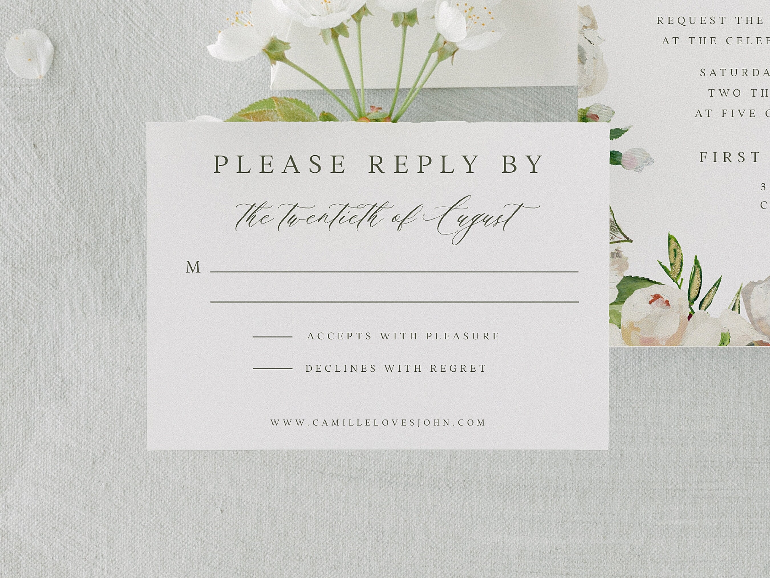 White Painted Floral Frame Calligraphy Wedding Invitation Template ...
