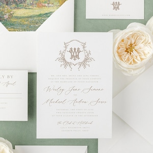 Double Monogram Botanical Crest Wedding Invitation Template, Modern ...