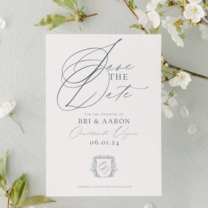 Vintage Crest Monogram Wedding Save the Date Template, Traditional Calligraphy, Printable, Editable Save the Date image 4