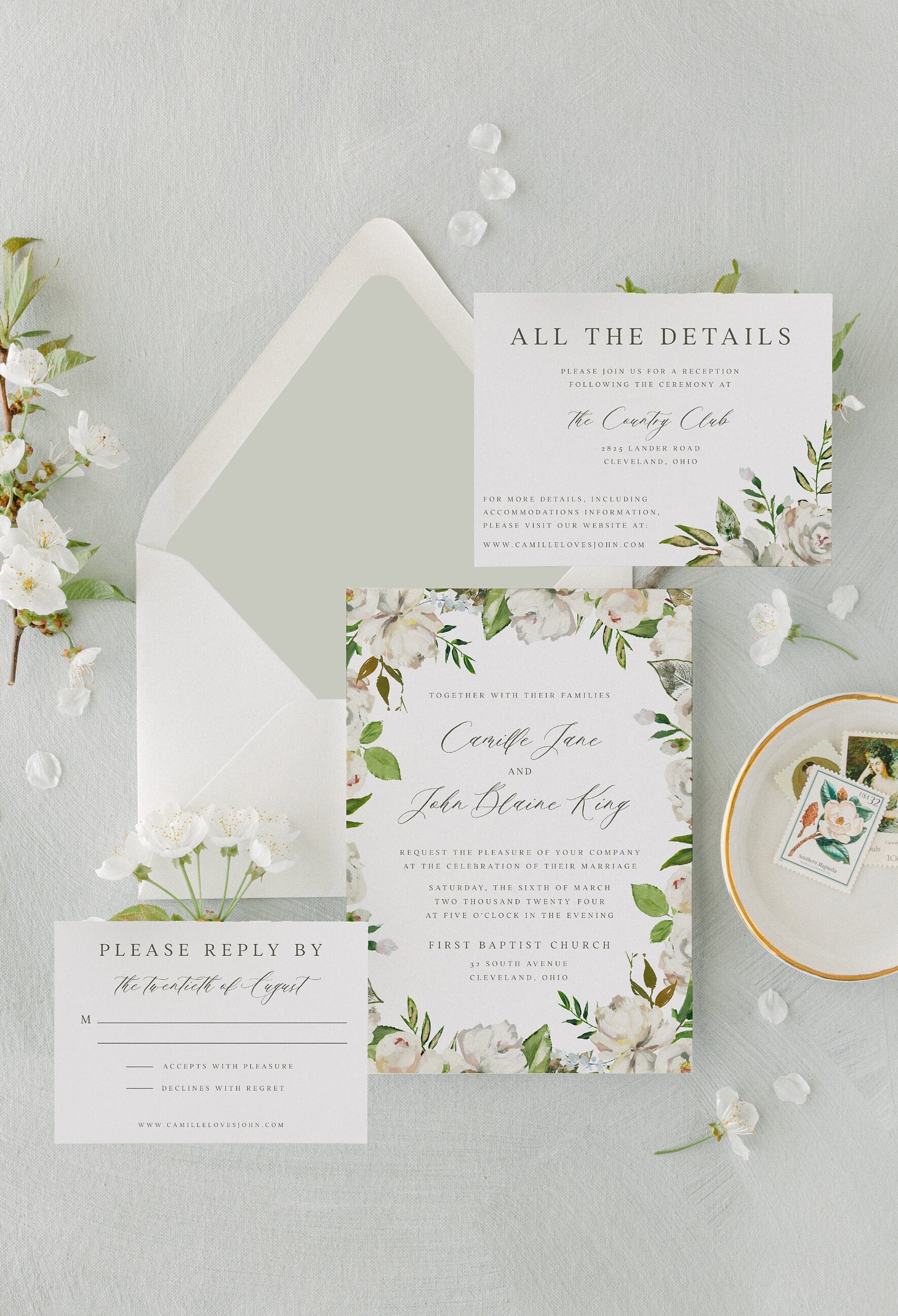White Painted Floral Frame Calligraphy Wedding Invitation Template ...