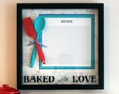 Gift for Mom - Baked with Love - Framed Wall Art - Vinyl Wall Decor Quote - Vintage Recipe - Framed Saying - Recipe Card - Kitchen Utensils