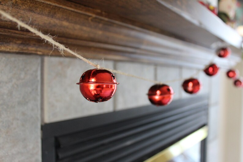 Rustic Garland Farmhouse Christmas Sleigh Bell Garland Red Sleigh Bells