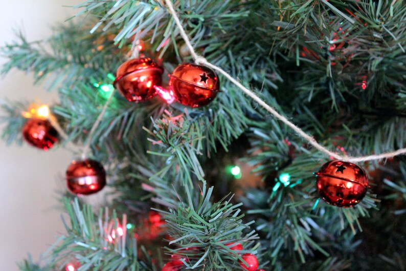 Rustic Garland Farmhouse Christmas Sleigh Bell Garland Red Sleigh Bells