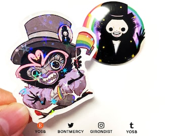 Pride Babadook Drag Queen Holographic Glitter Rainbow Sticker and Button Bundle Set