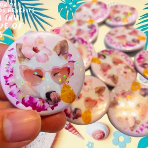 Hot Girl Summer Anzu the Cream Shiba Inu Holographic Rainbow Iridescent Sparkle Glitter Sprinkle Pin Button