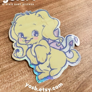 Neopets Faerie Gelert Puppy Holographic Retro Fairy Dust Glitter Sparkle Sticker