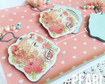 Steven Universe Shoujo Pearl Baby Blue Mint Acrylic Shimmer Compact Mirror Keychain