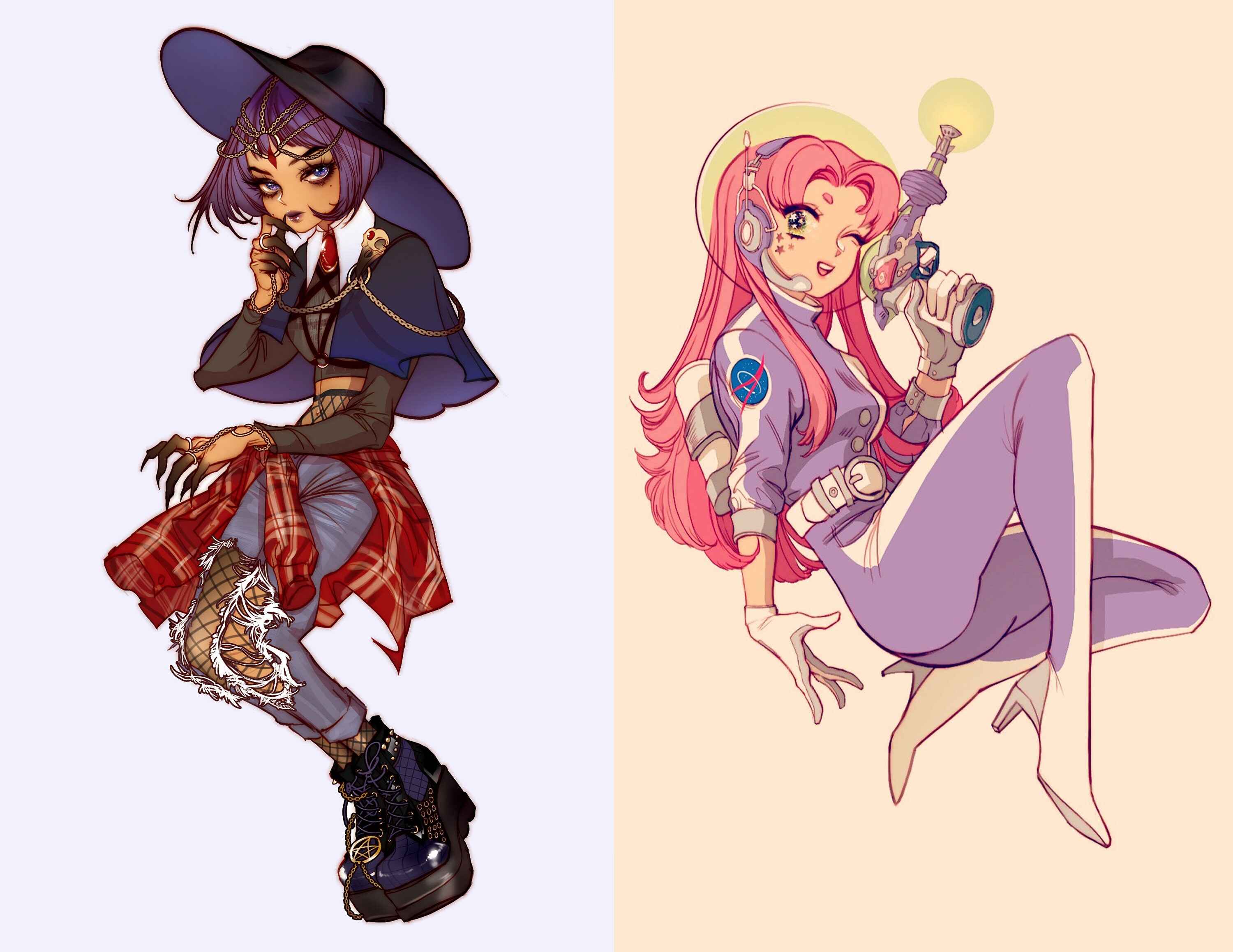 Teen Titans Goth Witch Raven & Retro Space Girl Pin-up Starfire A4 ...