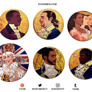 Hamilton Musical Velvet Silk Matte Pin Buttons (Alexander Hamilton, Aaron Burr, Schuyler Sisters, Marquis de Lafayette, Hercules Mulligan)