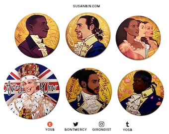 Hamilton Musical Velvet Silk Matte Pin Buttons (Alexander Hamilton, Aaron Burr, Schuyler Sisters, Marquis de Lafayette, Hercules Mulligan)