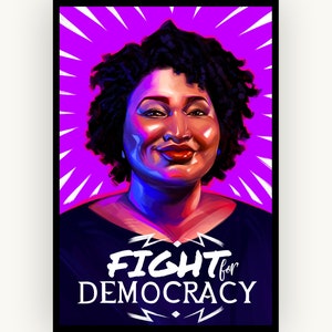 Stacey Abrams FIGHT FOR DEMOCRACY Vote Blue Wave Democratic Georgia Election 2020 Fundraising Portrait Postcard Art Print Illustration