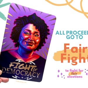 Stacey Abrams FIGHT FOR DEMOCRACY Silver Foil Edition Vote Blue Wave Demokratisches Georgia Fundraision Portrait Postkarte Kunstdruck Illustration