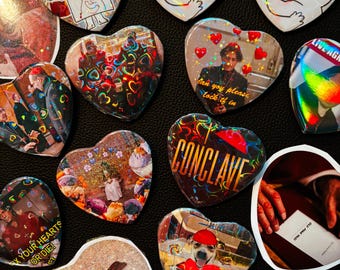 CONCLAVE 2024 Film Movie Funny Meme Holographic Holographic Sparkle Heart Shaped Sticker Decal (Customized) ONLY
