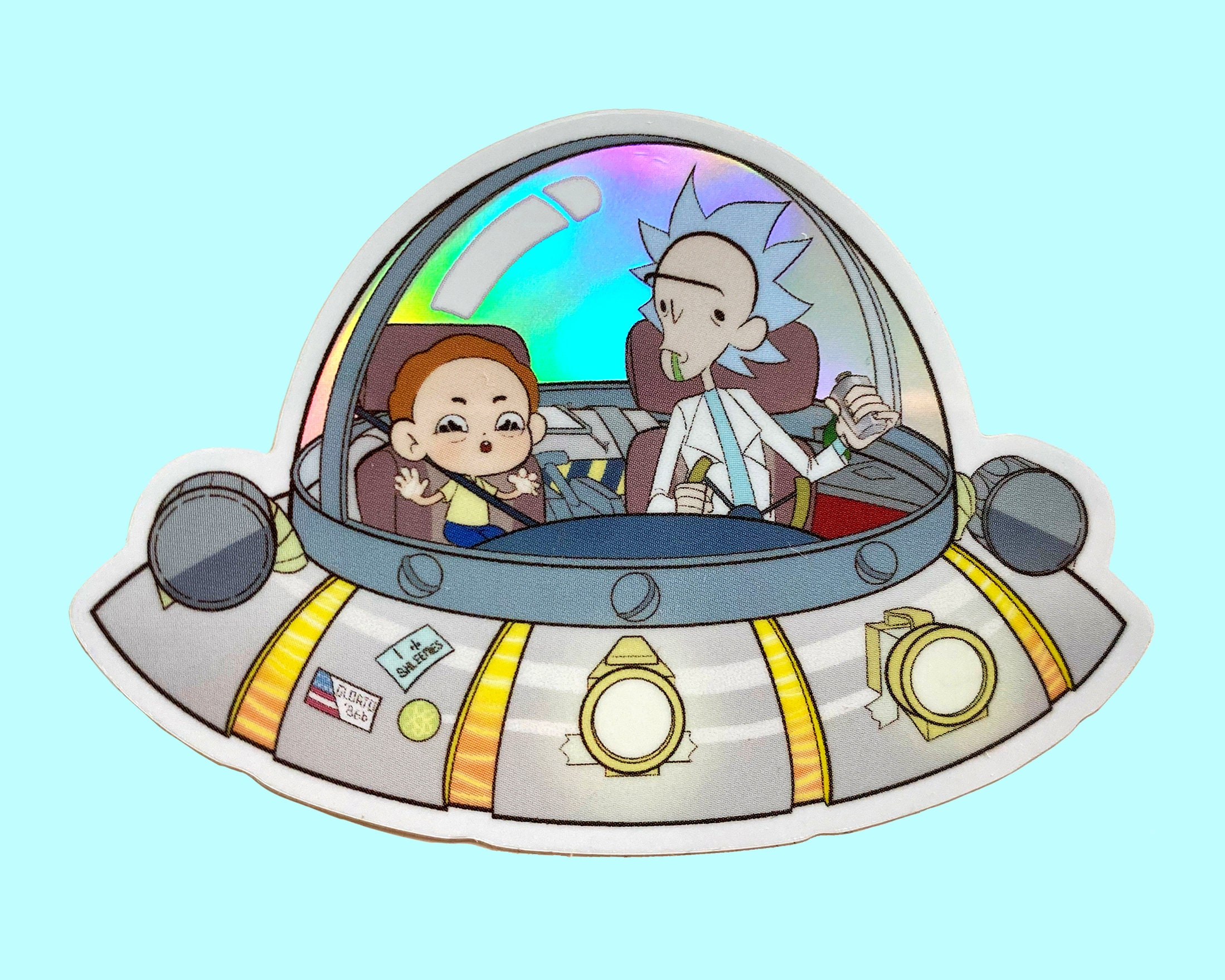 Rick & Morty Spaceship Psychedelic Rainbow Holographic Sticker - Etsy Rick & Morty Spaceship Psychedelic Rainbow Holographic Sticker - Etsy