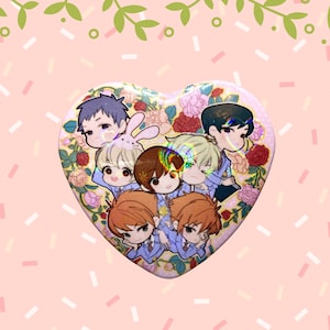 OHSHC Ouran High School Host Club Chibi Heart Holographic Sparkle Heart Shaped Pin Button