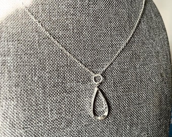 Stainless Steel Teardrop with Sterling Silver Chain