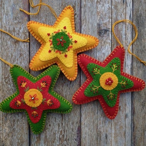 Folk Art Star Ornament Sewing Kit: Merino Wool Felt, Embroidered, Beaded