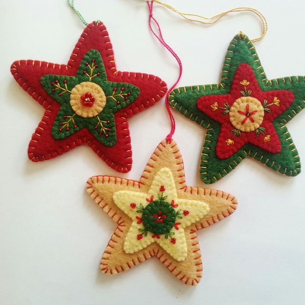 Folk Art Star Sewing Pattern Télécharger, Felt Star Ornament PDF Pattern File, Modèle d’ornement de Noël en feutre téléchargeable