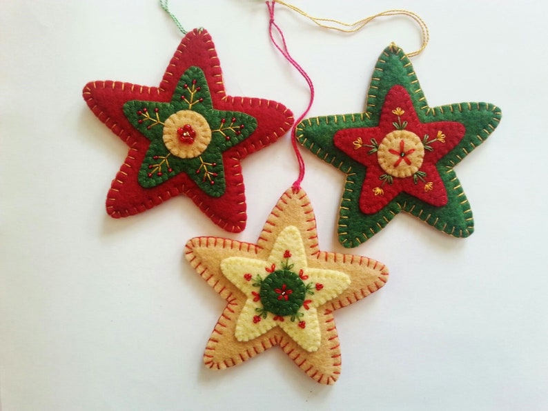 Folk Art Star Sewing Pattern Download, Felt Star Ornament PDF Pattern File, Downloadable Felt Christmas Ornament Pattern image 1