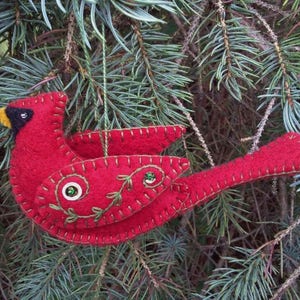 Wool Felt Cardinal Ornament, Cardinal Christmas Ornament, Northern Cardinal, Red Bird, Bird Ornament, Wool Felt Ornament image 2