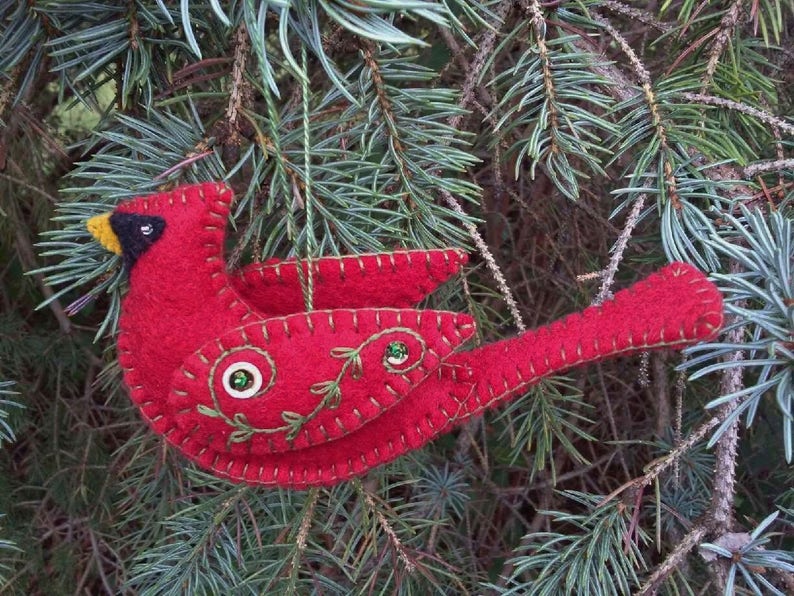 Wool Felt Cardinal Ornament, Cardinal Christmas Ornament, Northern Cardinal, Red Bird, Bird Ornament, Wool Felt Ornament image 2